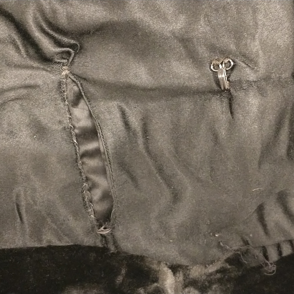Thick Velvet Vintage Long Coat XL See Measurements Fab Almost Fur Jet Black - Picture 16 of 16